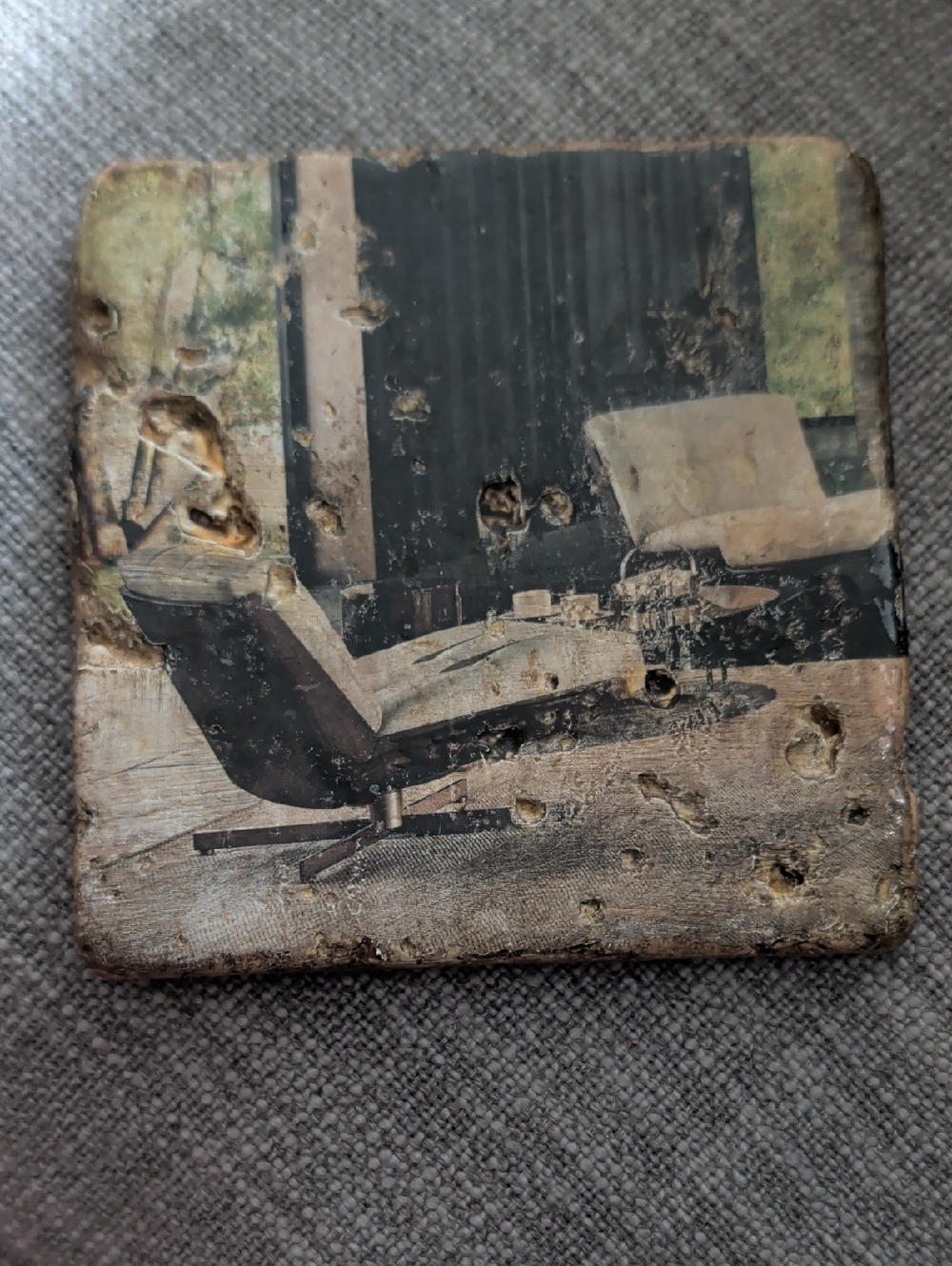 Vintage Living Room Art Coaster in Brown and Beige - Handcrafted